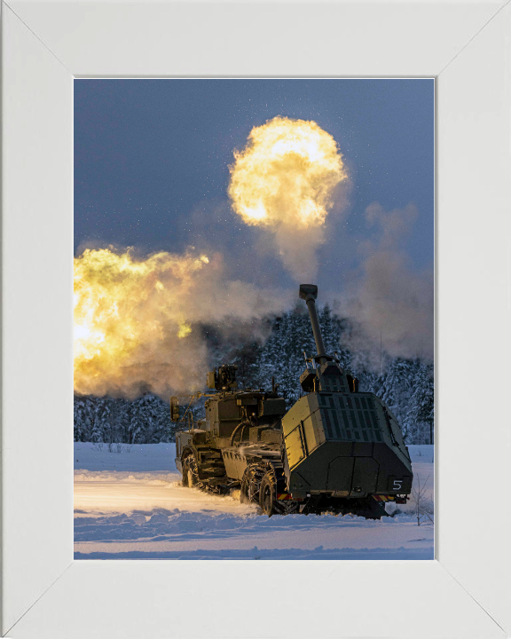 Archer artillery 155mm gun firing Photo Print - British Army Vehicle Hampshire Prints 10 x 8 White Frame No