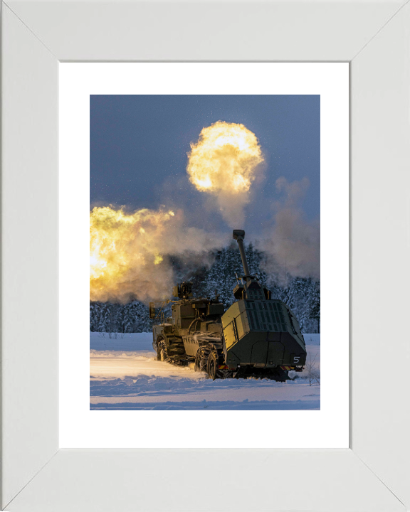 Archer artillery 155mm gun firing Photo Print - British Army Vehicle Hampshire Prints 10 x 8 White Frame Yes