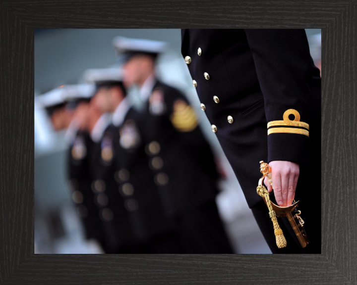 Lieutenant on parade with sword Photo Print - Royal Navy Hampshire Prints 10 x 8 Black Frame No