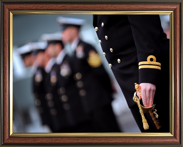 Lieutenant on parade with sword Photo Print - Royal Navy Hampshire Prints 10 x 8 Classic Frame No