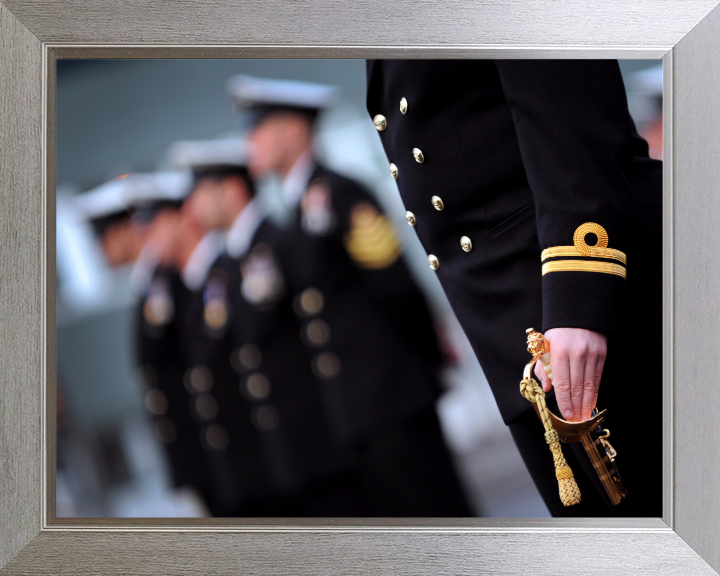 Lieutenant on parade with sword Photo Print - Royal Navy Hampshire Prints 10 x 8 Silver Frame No