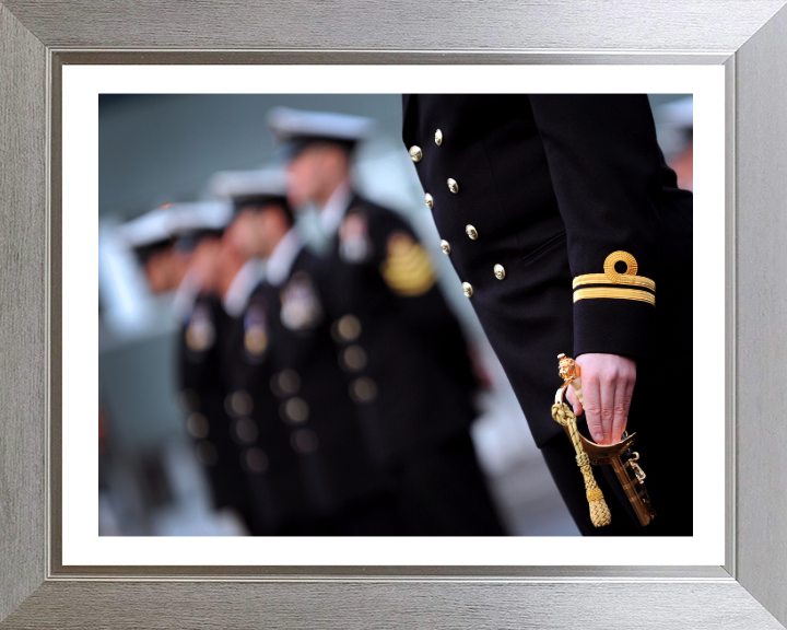 Lieutenant on parade with sword Photo Print - Royal Navy Hampshire Prints 10 x 8 Silver Frame Yes