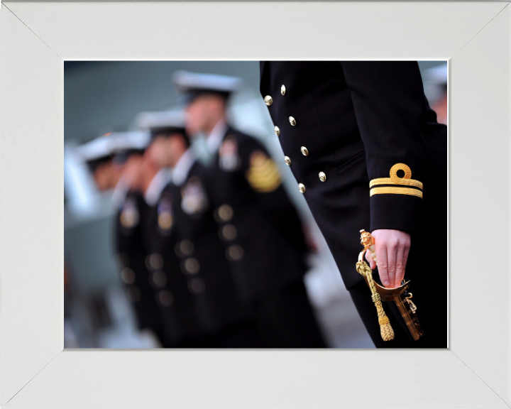 Lieutenant on parade with sword Photo Print - Royal Navy Hampshire Prints 10 x 8 White Frame No