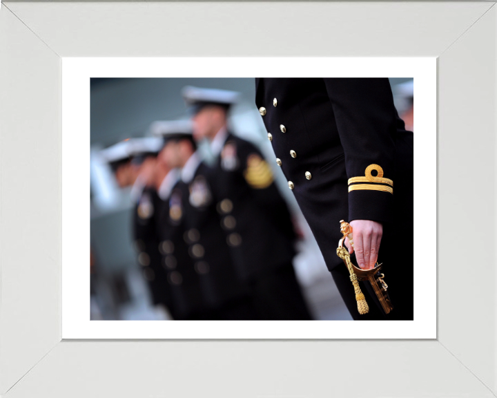 Lieutenant on parade with sword Photo Print - Royal Navy Hampshire Prints 10 x 8 White Frame Yes