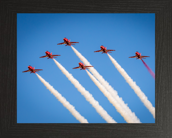 RAF Red Arrows in Formation Photo Print - Royal Air Force Aircraft Hampshire Prints 10 x 8 Black Frame No