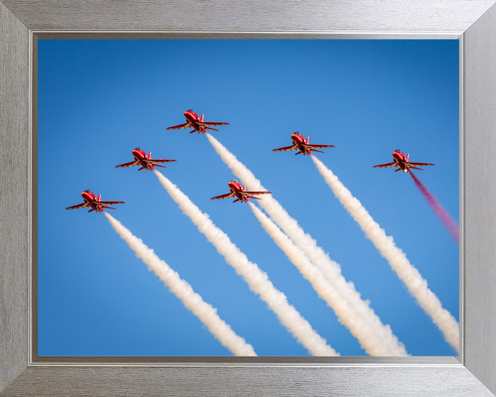 RAF Red Arrows in Formation Photo Print - Royal Air Force Aircraft Hampshire Prints 10 x 8 Silver Frame No