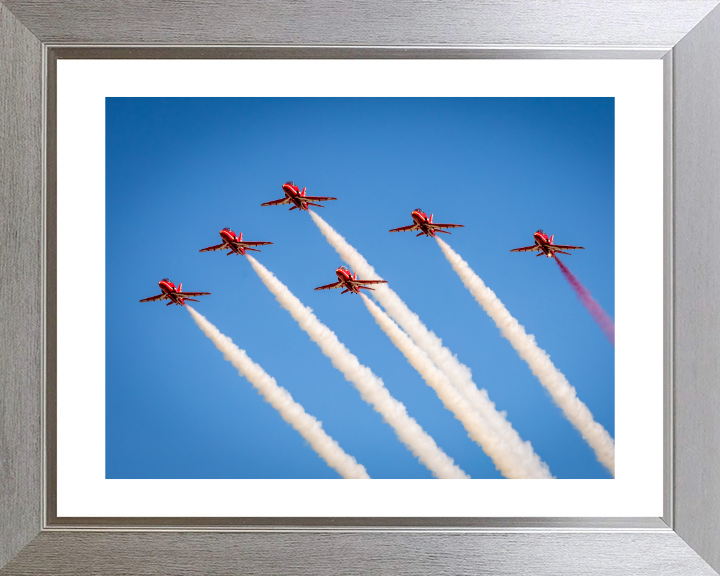 RAF Red Arrows in Formation Photo Print - Royal Air Force Aircraft Hampshire Prints 10 x 8 Silver Frame Yes