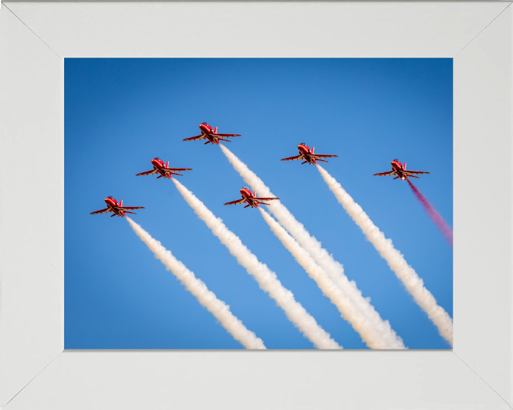 RAF Red Arrows in Formation Photo Print - Royal Air Force Aircraft Hampshire Prints 10 x 8 White Frame No