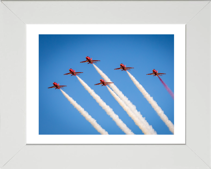 RAF Red Arrows in Formation Photo Print - Royal Air Force Aircraft Hampshire Prints 10 x 8 White Frame Yes