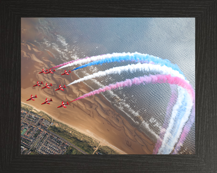 RAF Red Arrows over Blackpool beach Photo Print - Royal Air Force Aircraft Hampshire Prints 10 x 8 Black Frame No