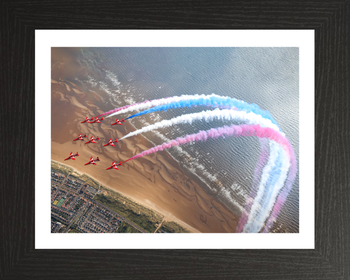 RAF Red Arrows over Blackpool beach Photo Print - Royal Air Force Aircraft Hampshire Prints 10 x 8 Black Frame Yes
