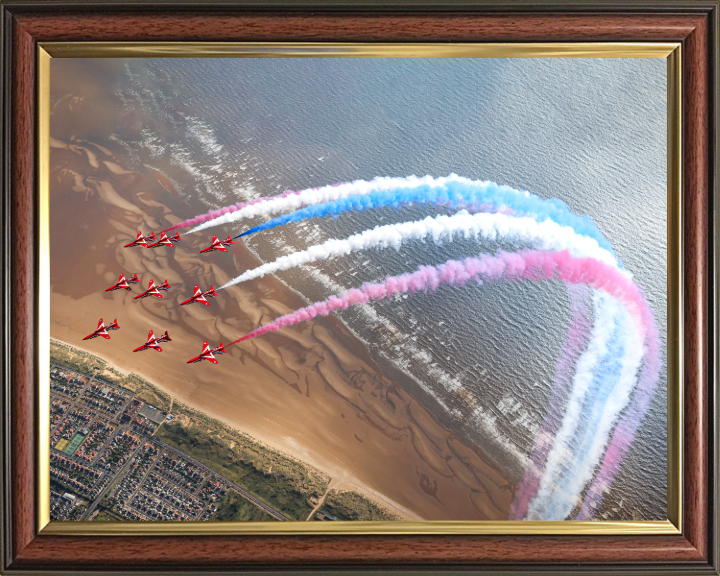 RAF Red Arrows over Blackpool beach Photo Print - Royal Air Force Aircraft Hampshire Prints 10 x 8 Classic Frame No