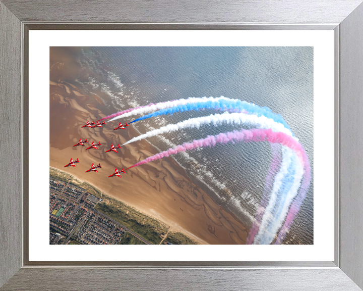 RAF Red Arrows over Blackpool beach Photo Print - Royal Air Force Aircraft Hampshire Prints 10 x 8 Silver Frame Yes