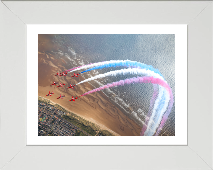 RAF Red Arrows over Blackpool beach Photo Print - Royal Air Force Aircraft Hampshire Prints 10 x 8 White Frame Yes