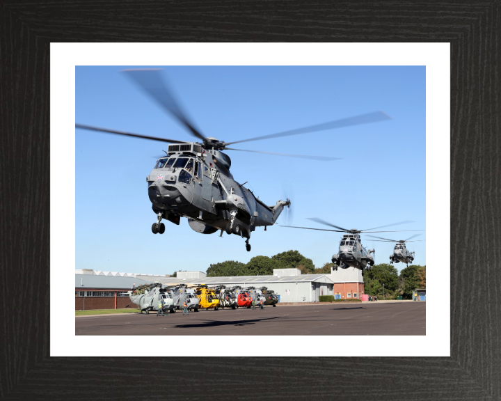 Sea King Mk7 Helicopters at HMS Sultan Photo Print - Royal Navy Aircraft Hampshire Prints 10 x 8 Black Frame Yes