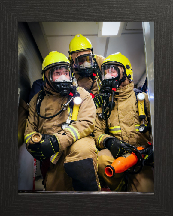 Firefighting Team During an Exercise Photo Print - Royal Navy Hampshire Prints 10 x 8 Black Frame No