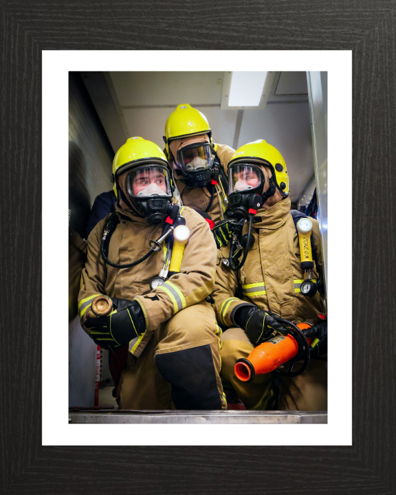 Firefighting Team During an Exercise Photo Print - Royal Navy Hampshire Prints 10 x 8 Black Frame Yes