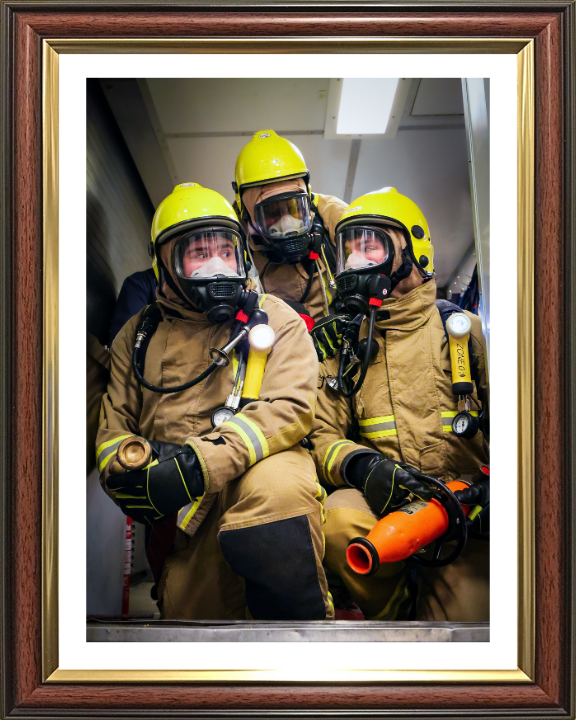 Firefighting Team During an Exercise Photo Print - Royal Navy Hampshire Prints 10 x 8 Classic Frame Yes