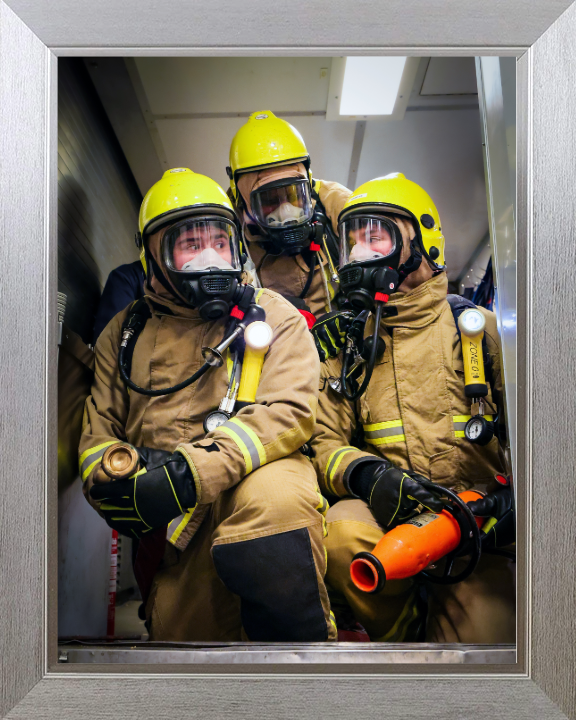 Firefighting Team During an Exercise Photo Print - Royal Navy Hampshire Prints 10 x 8 Silver Frame No