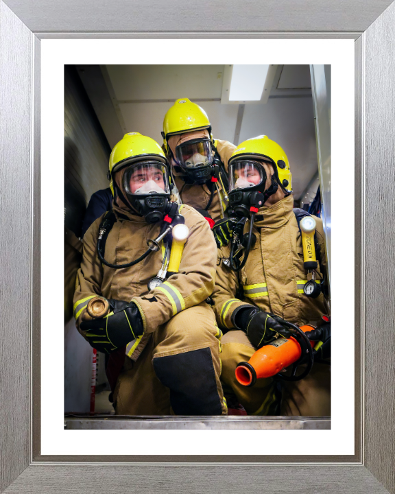 Firefighting Team During an Exercise Photo Print - Royal Navy Hampshire Prints 10 x 8 Silver Frame Yes