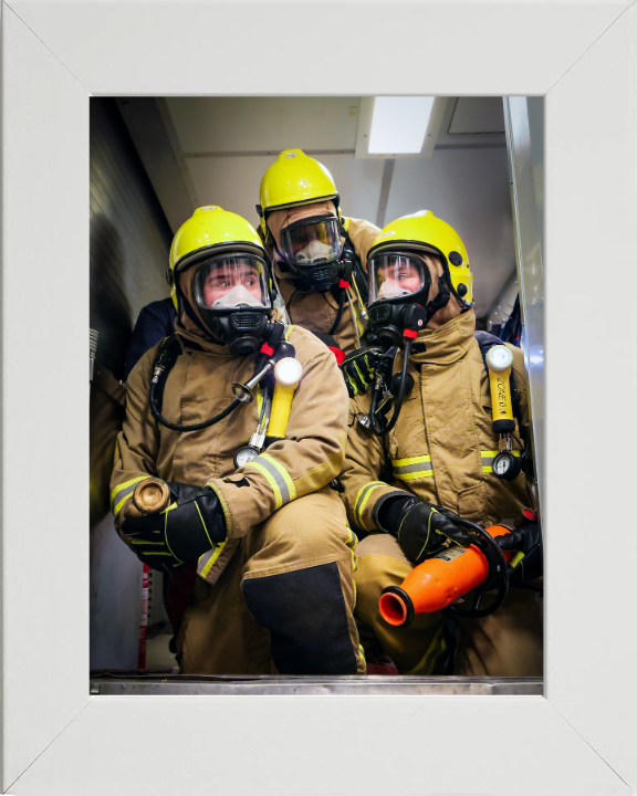 Firefighting Team During an Exercise Photo Print - Royal Navy Hampshire Prints 10 x 8 White Frame No
