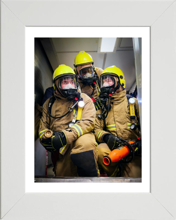 Firefighting Team During an Exercise Photo Print - Royal Navy Hampshire Prints 10 x 8 White Frame Yes