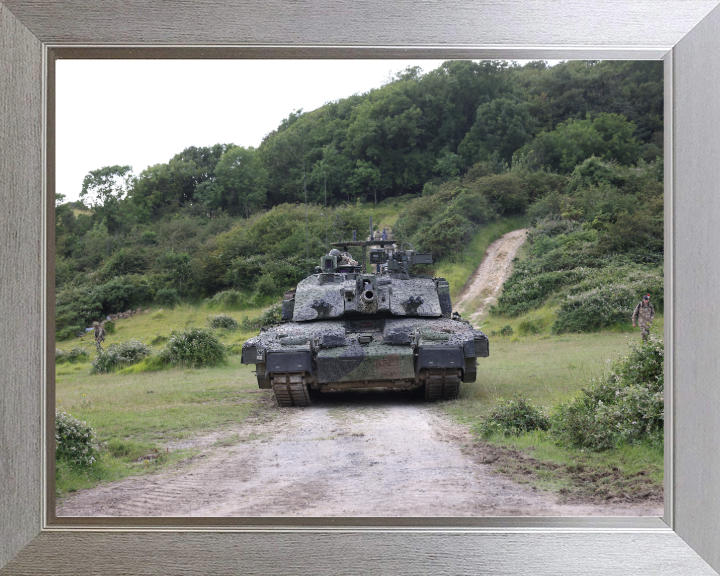 Challenger Megatron Main battle Tank On Tracks Photo Print - British Army Vehicle Hampshire Prints 10 x 8 Silver Frame No