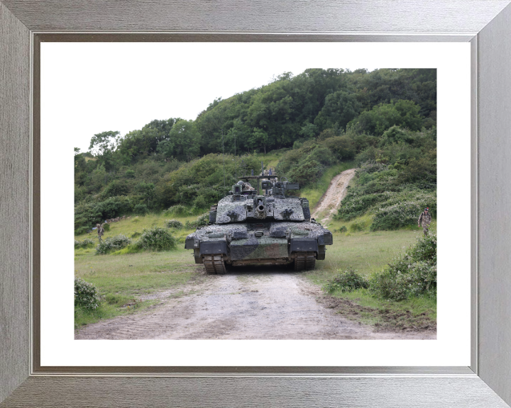 Challenger Megatron Main battle Tank On Tracks Photo Print - British Army Vehicle Hampshire Prints 10 x 8 Silver Frame Yes