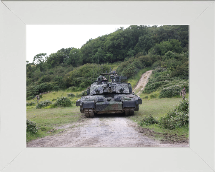 Challenger Megatron Main battle Tank On Tracks Photo Print - British Army Vehicle Hampshire Prints 10 x 8 White Frame No