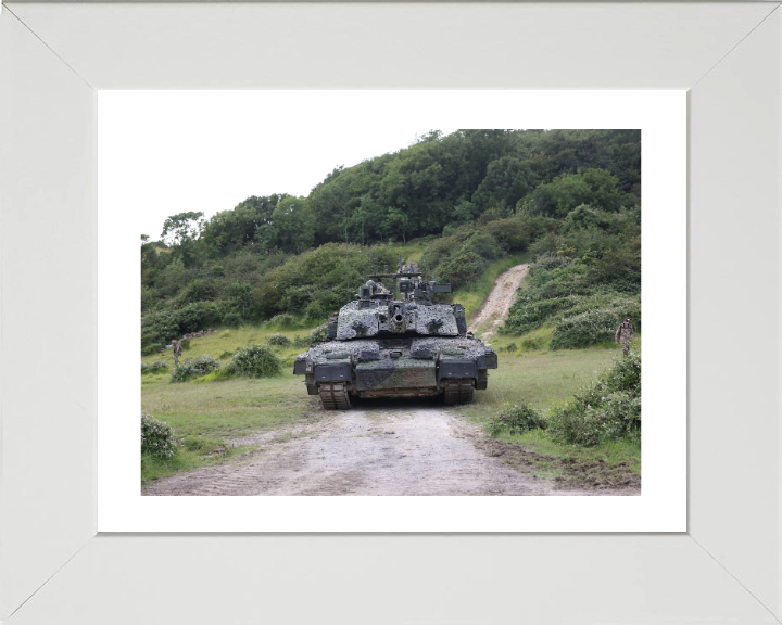 Challenger Megatron Main battle Tank On Tracks Photo Print - British Army Vehicle Hampshire Prints 10 x 8 White Frame Yes