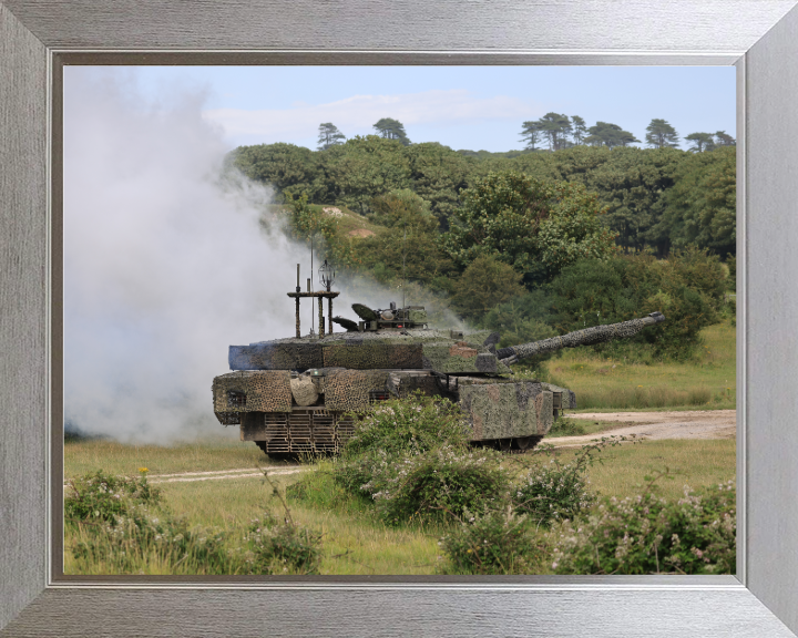 Challenger Megatron Main battle Tank Photo Print - British Army Vehicle Hampshire Prints 10 x 8 Silver Frame No