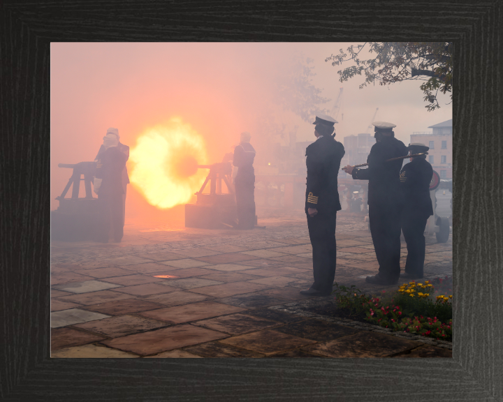 Gunnery Crew firing a salute Photo Print - Royal Navy Hampshire Prints 10 x 8 Black Frame No