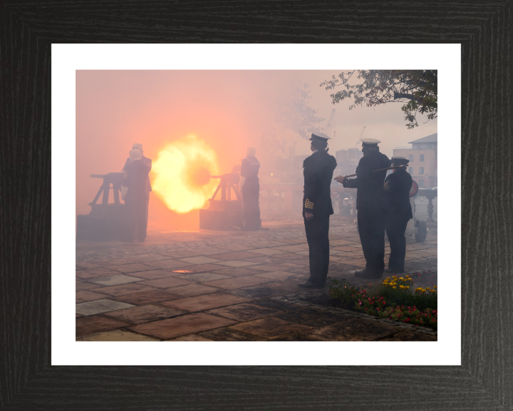 Gunnery Crew firing a salute Photo Print - Royal Navy Hampshire Prints 10 x 8 Black Frame Yes
