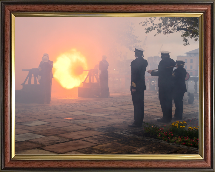 Gunnery Crew firing a salute Photo Print - Royal Navy Hampshire Prints 10 x 8 Classic Frame No