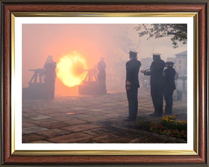 Gunnery Crew firing a salute Photo Print - Royal Navy Hampshire Prints 10 x 8 Classic Frame Yes