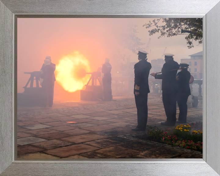 Gunnery Crew firing a salute Photo Print - Royal Navy Hampshire Prints 10 x 8 Silver Frame No