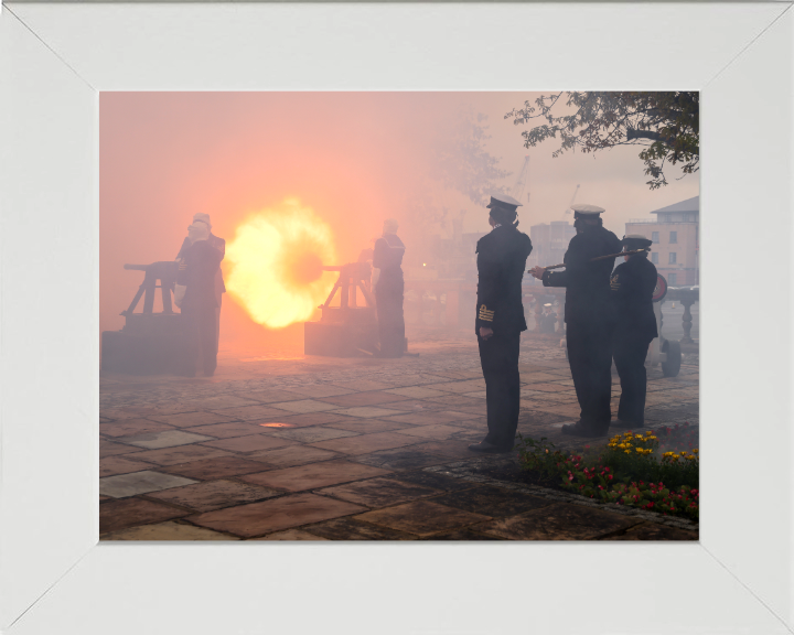 Gunnery Crew firing a salute Photo Print - Royal Navy Hampshire Prints 10 x 8 White Frame No