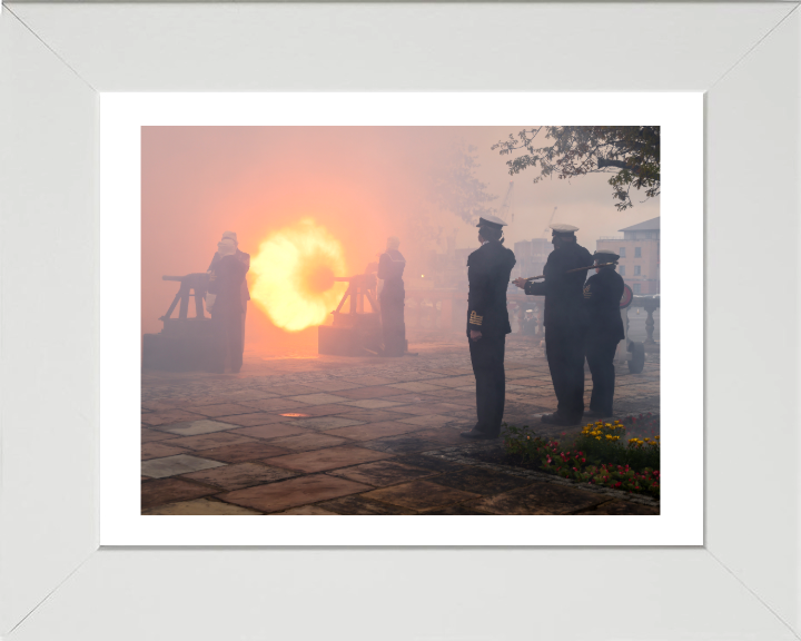 Gunnery Crew firing a salute Photo Print - Royal Navy Hampshire Prints 10 x 8 White Frame Yes