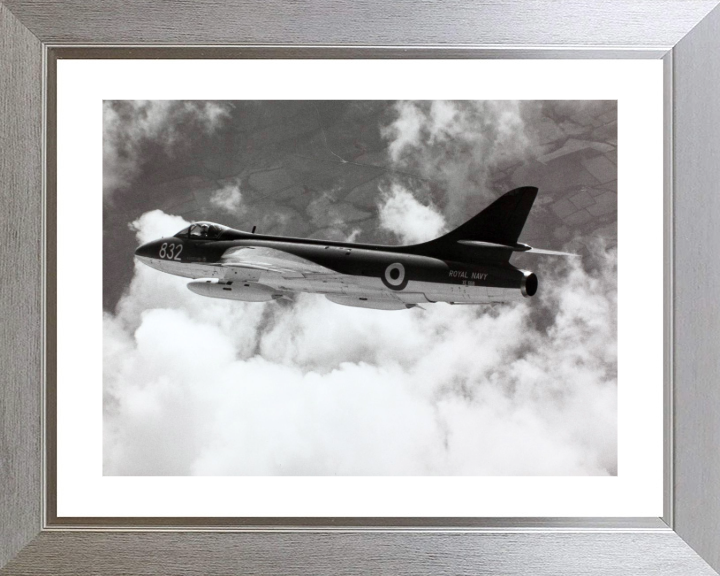 Hawker Hunter Jet in Flight Photo Print - Royal Navy Aircraft Hampshire Prints 10 x 8 Silver Frame Yes