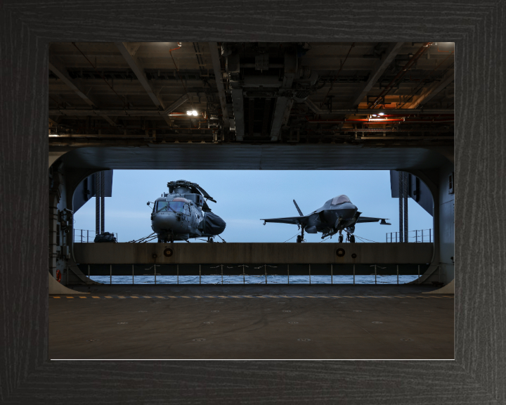 HMS Queen Elizabeth (R08) Flight Deck Hanger Lift Photo Print - Royal Navy Hampshire Prints 10 x 8 Black Frame No
