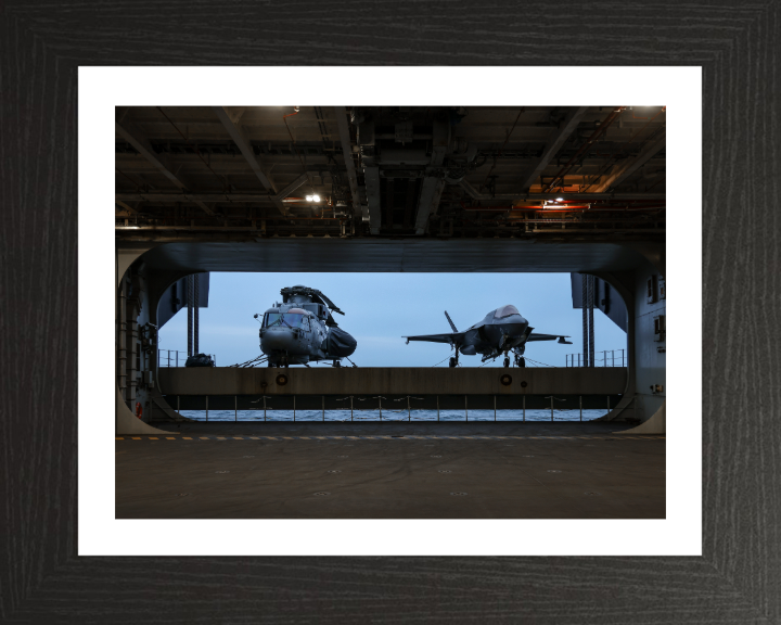 HMS Queen Elizabeth (R08) Flight Deck Hanger Lift Photo Print - Royal Navy Hampshire Prints 10 x 8 Black Frame Yes