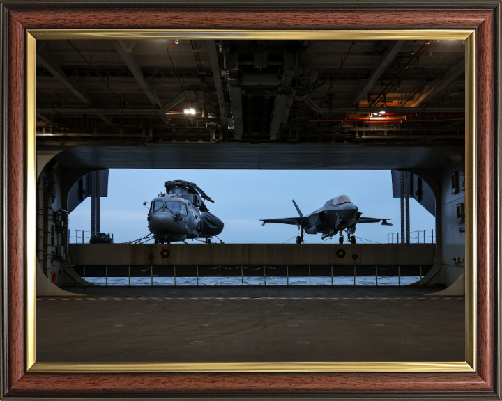 HMS Queen Elizabeth (R08) Flight Deck Hanger Lift Photo Print - Royal Navy Hampshire Prints 10 x 8 Classic Frame No