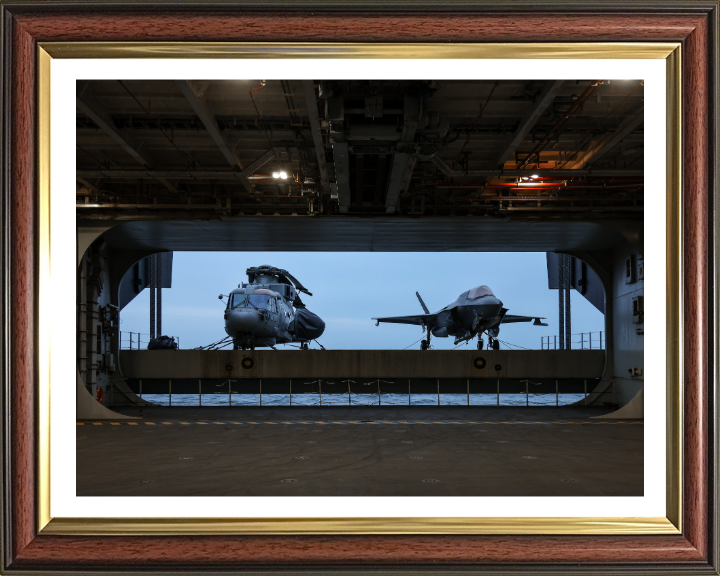 HMS Queen Elizabeth (R08) Flight Deck Hanger Lift Photo Print - Royal Navy Hampshire Prints 10 x 8 Classic Frame Yes