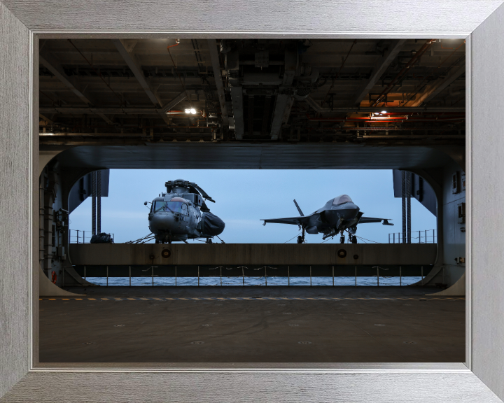 HMS Queen Elizabeth (R08) Flight Deck Hanger Lift Photo Print - Royal Navy Hampshire Prints 10 x 8 Silver Frame No