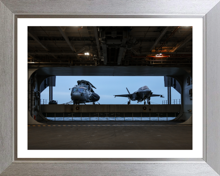 HMS Queen Elizabeth (R08) Flight Deck Hanger Lift Photo Print - Royal Navy Hampshire Prints 10 x 8 Silver Frame Yes