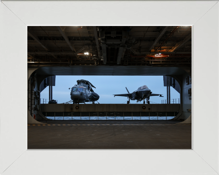 HMS Queen Elizabeth (R08) Flight Deck Hanger Lift Photo Print - Royal Navy Hampshire Prints 10 x 8 White Frame No