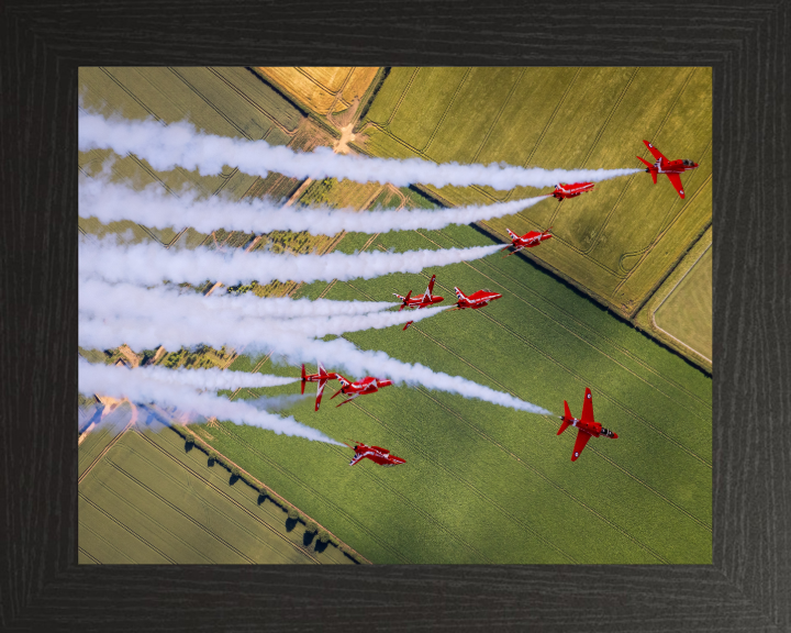 RAF Red Arrows performing Photo Print - Royal Air Force Aircraft Hampshire Prints 10 x 8 Black Frame No