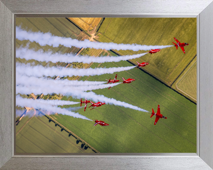 RAF Red Arrows performing Photo Print - Royal Air Force Aircraft Hampshire Prints 10 x 8 Silver Frame No