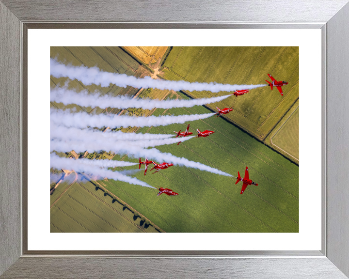 RAF Red Arrows performing Photo Print - Royal Air Force Aircraft Hampshire Prints 10 x 8 Silver Frame Yes