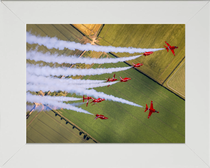 RAF Red Arrows performing Photo Print - Royal Air Force Aircraft Hampshire Prints 10 x 8 White Frame No